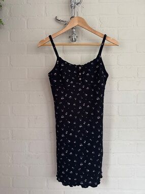 Kirious Black Dress mini Floral Design waffle weave thermal soft medium stretch